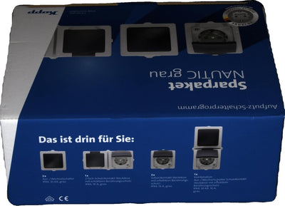 Kopp Nautic Spar-Paket grau: 2X Aus-Wechsel-Schalter + 3X 1-Fach Klappdeckel-Steckdose + 1x 2-Fach K