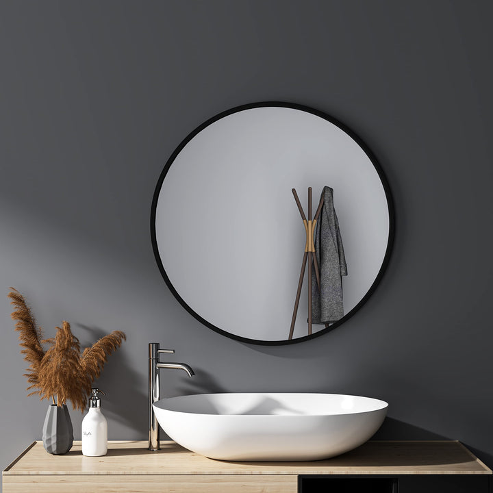 Wandspiegel Rund Schwarz 60cm Badspiegel gross Spiegel Badezimmerspiegel für Badezimmer Waschräume S
