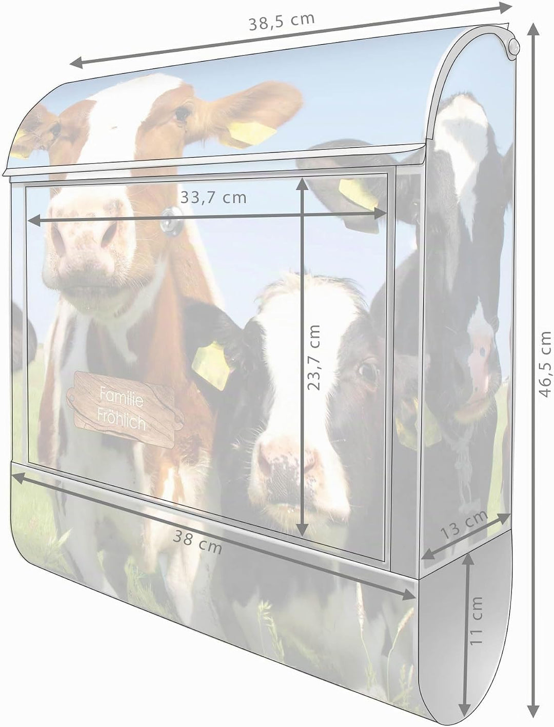 banjado® Design Briefkasten personalisiert Kühe 38,5x46,5x13cm &amp; 2 Schlüssel - Briefkasten Stahl Sil