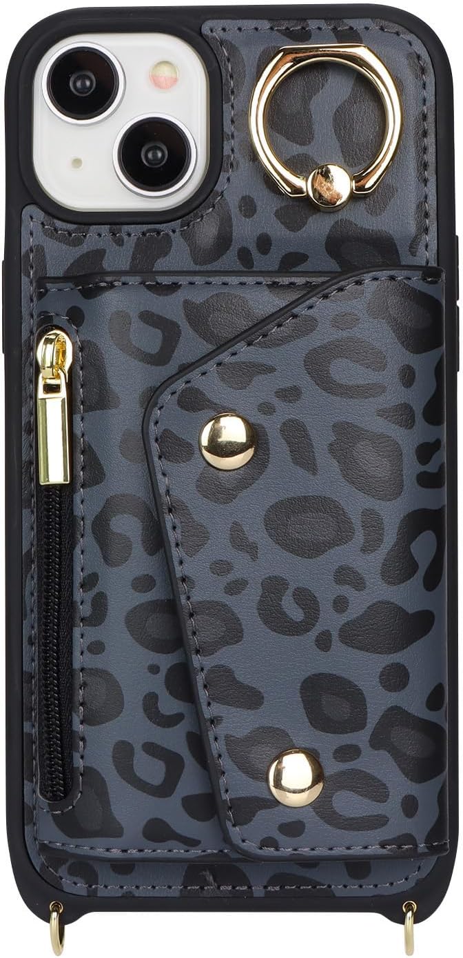 Lipvina Hülle für iPhone 15 Hülle mit Band Kartenhalter handyhülle Hülle für iPhone 15 mit Reissvers