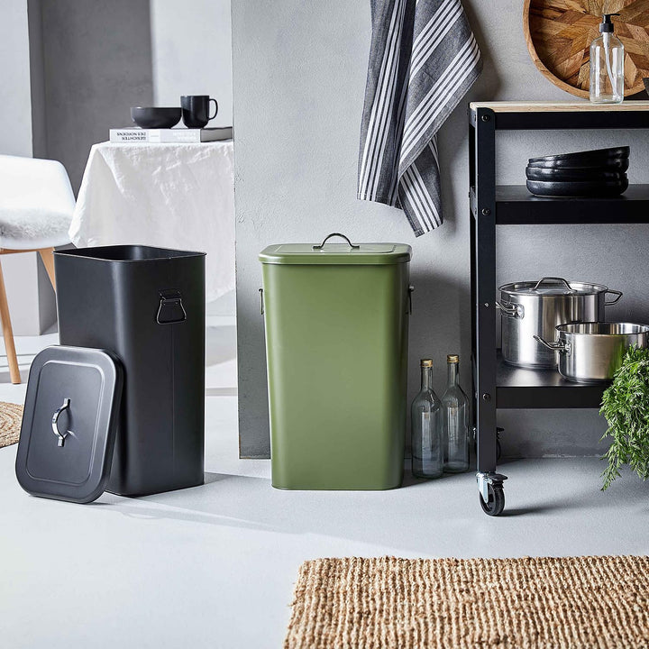 BUTLERS Universaltonne BINSTER - 41 Liter Mülltonne aus Metall mit abnehmbarem Deckel & Tragegriffen