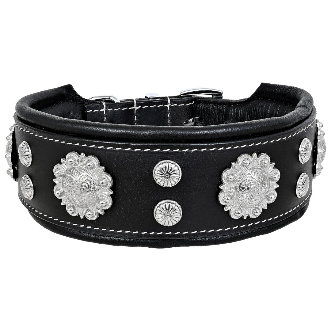 MICHUR Nero Hundehalsband Leder, Lederhalsband Hund, Halsband, schwarz mit schönem Stanzmuster und s