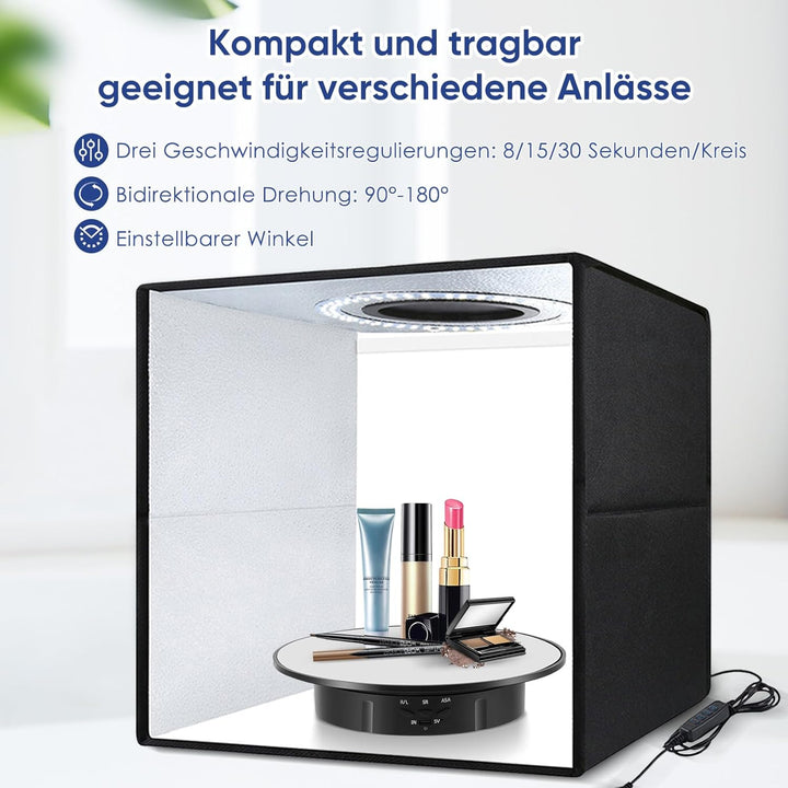 Elektrischer Drehteller Elektrisch, Drehscheibe 20cm mit 5 Hintergründen für Produktfotografie & Liv