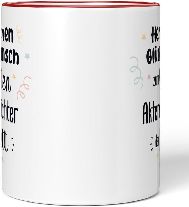 JUNIWORDS Tasse, Herzlichen Glückwunsch zum besten Aktenvernichter der Welt, Rot (7623843), Rot