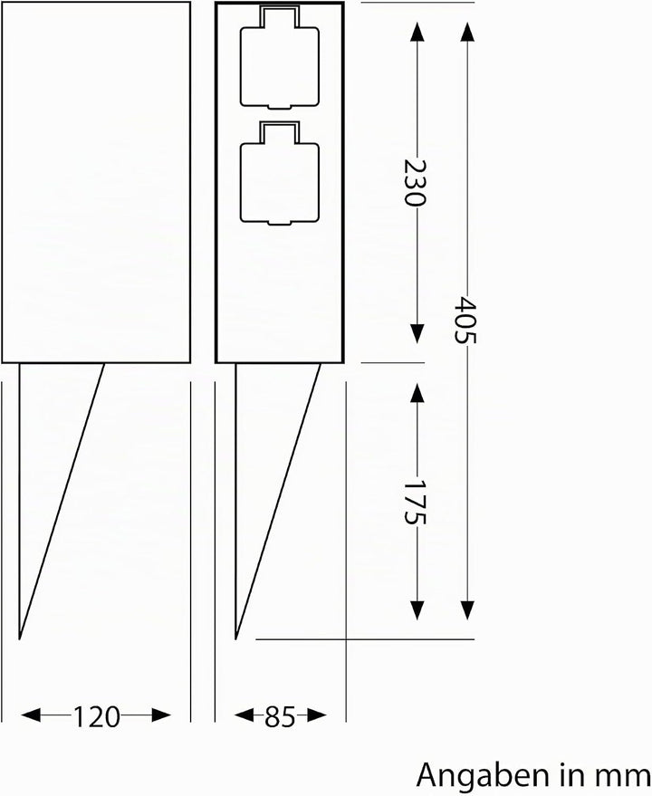 ledscom.de 2X Garten-Steckdosensäule POMI mit Erdspiess für aussen, IP44, Timer/Zeitschaltuhr, 2-Fac