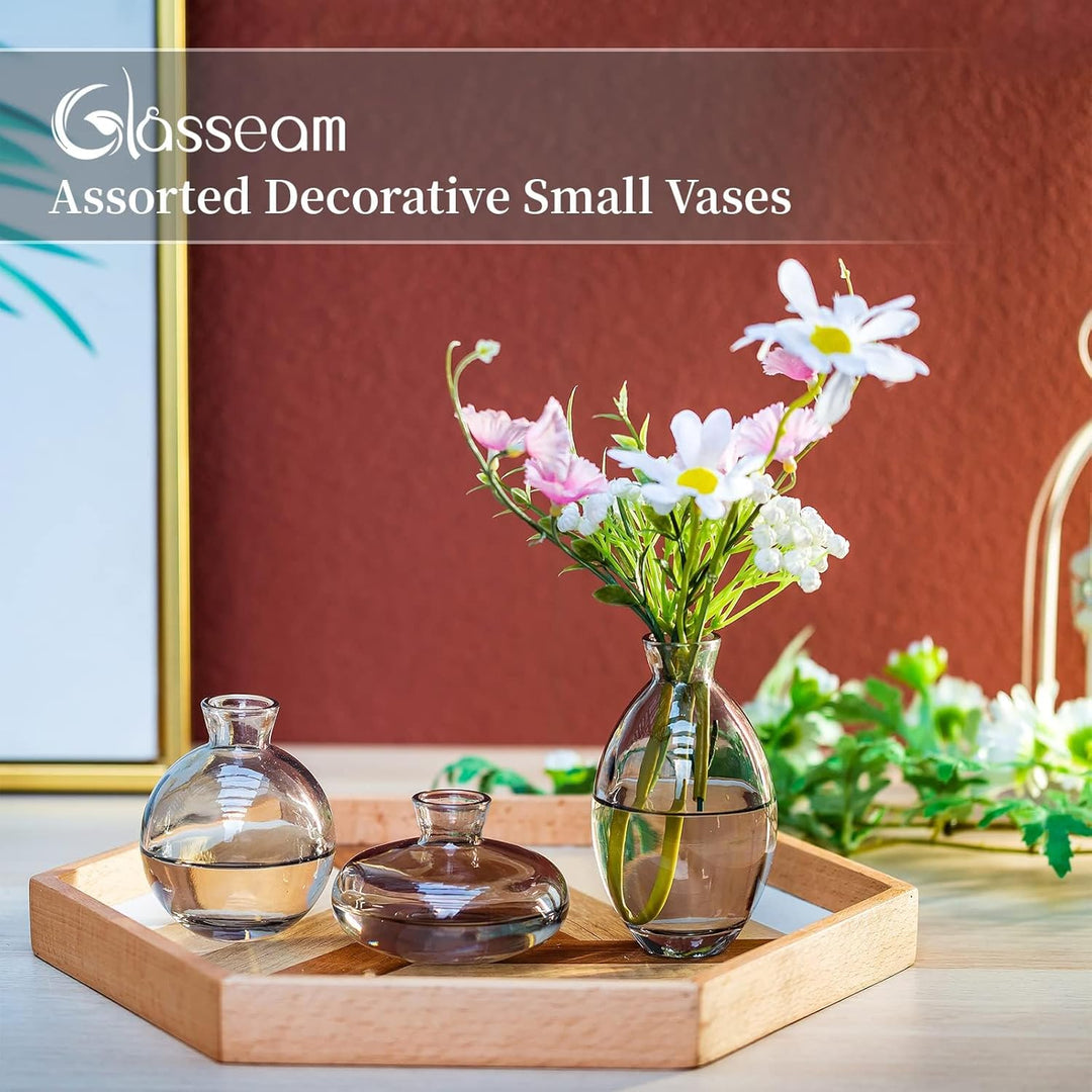 Kleine Vasen Für Tischdeko Vintage Handmade, 3 Teilig Mini Vase Glas Grau Blumenvase Modern Set Vers