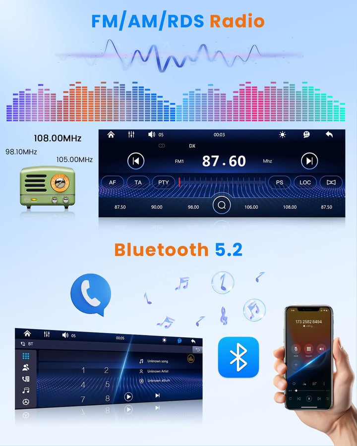 Hikity 1 DIN Autoradio Bluetooth Stereo Auto Bluetooth kompatibel mit Wireless CarPlay & Android Aut