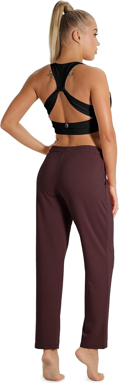 icyzone Damen Jogginghose Sweathose Lang Sporthose Freizeithose geradem Bein Hose mit Tunnelzug M We