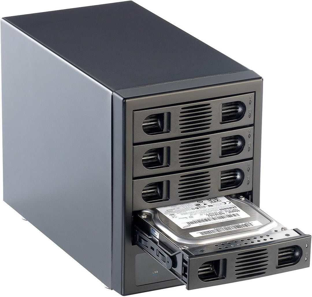 Xystec Festplattengehäuse: 4-Fach-Festplatten-Gehäuse für 3.5" &amp; 2.5" (SATA); mit USB 3.0 &amp; eSATA (4