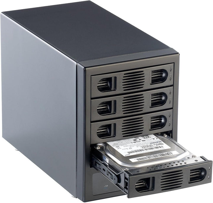 Xystec Festplattengehäuse: 4-Fach-Festplatten-Gehäuse für 3.5" &amp; 2.5" (SATA); mit USB 3.0 &amp; eSATA (4