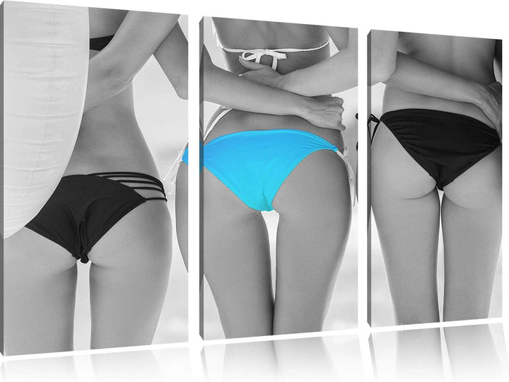 Frauenhintern in Bikinihose schwarz/weiss 3-Teiler Leinwandbild 120x80 Bild auf Leinwand, XXL riesig