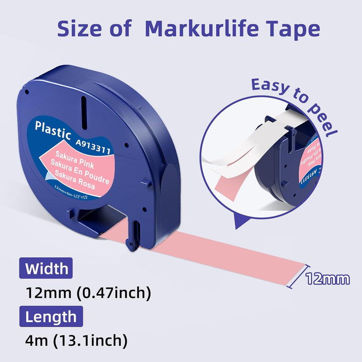 Markurlife Etikettenband Kompatibel mit DYMO Letratag Etikettenband Plastik 12mm x 4m Kompatibel mit