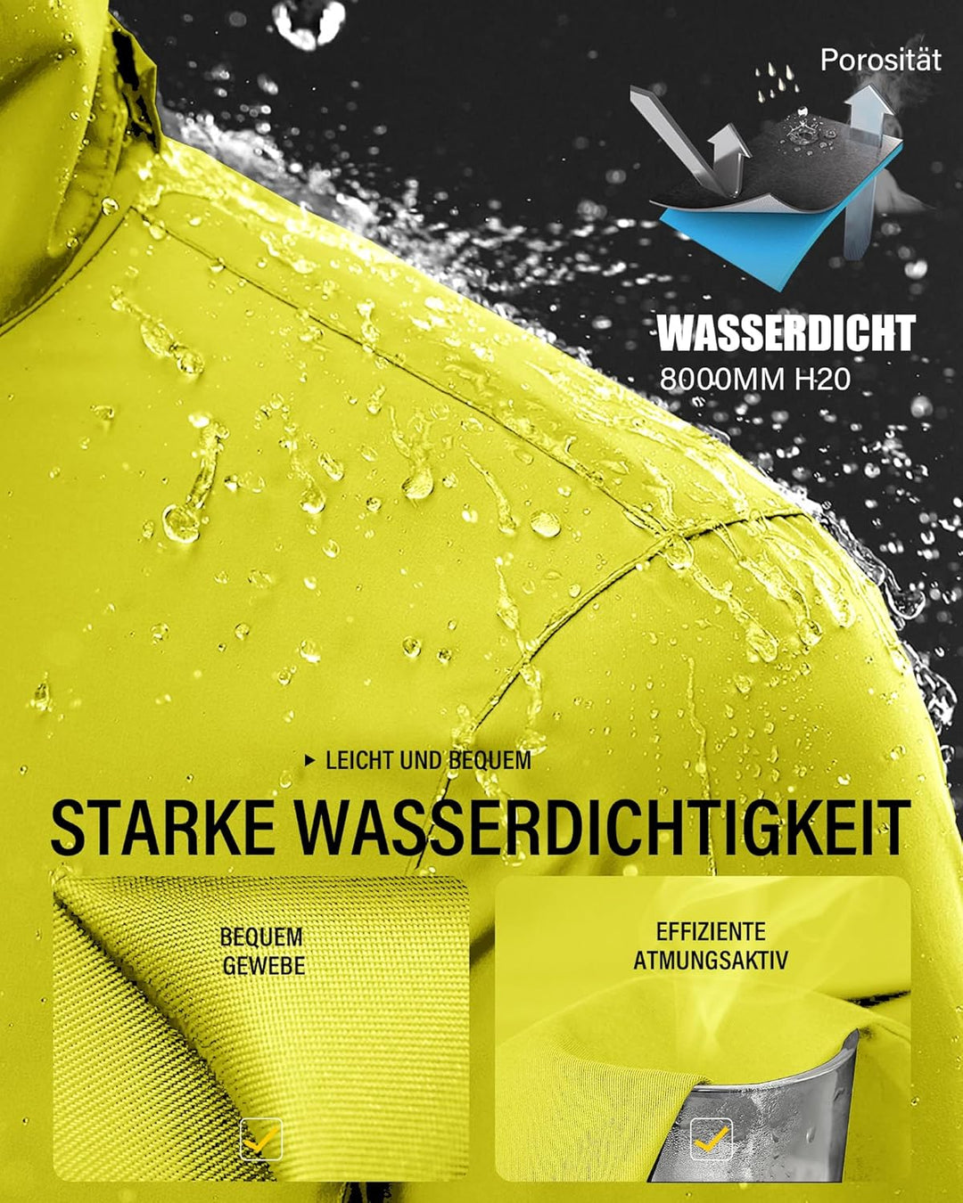 Coutyuyi Herren & Damen Regenanzug Reflektierender 100% Wasserdichter Anzug Outdoor Regenmantel Wind