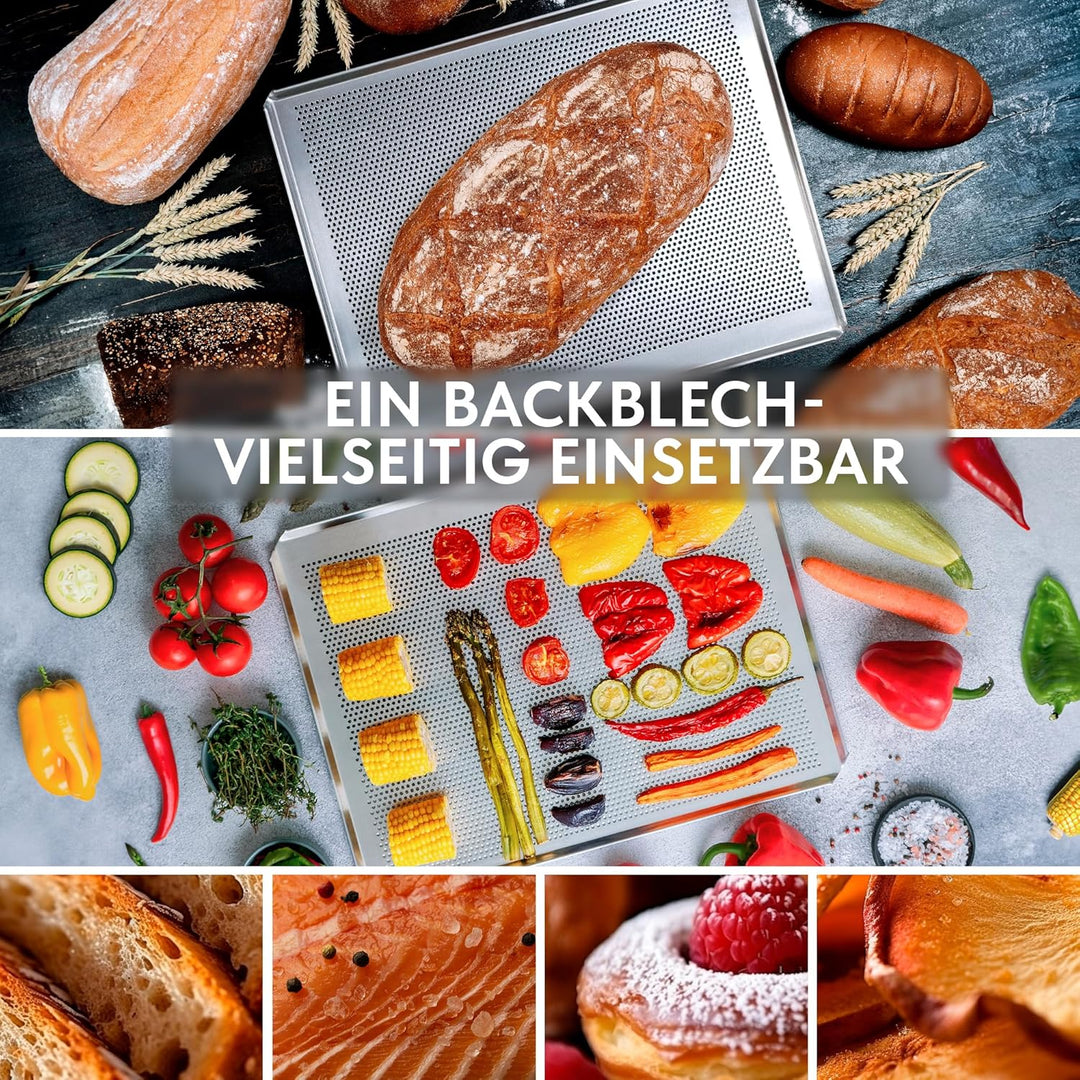 LEHRMANN Lochblech 40 x 30 cm Backblech passt für fast JEDEN BACKOFEN Kuchenblech Baguetteblech Pizz