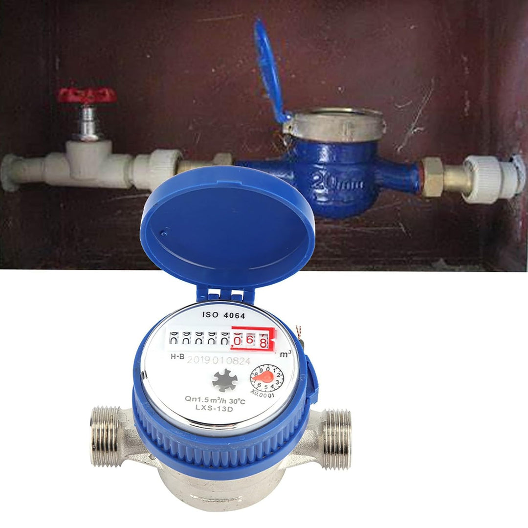 1/2 Zoll Wasserzähler, 15mm Geeicht Gartenwasserzähler, Kaltwasser Zapfhahnzähler mit Armaturen Schu