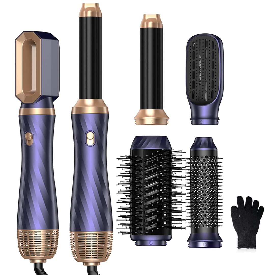 6 in 1 Airstyler Warmluftbürste Set, 1000W Hairstyler Lockenföhn mit Föhn, Föhnbürste, Warmluftbürst