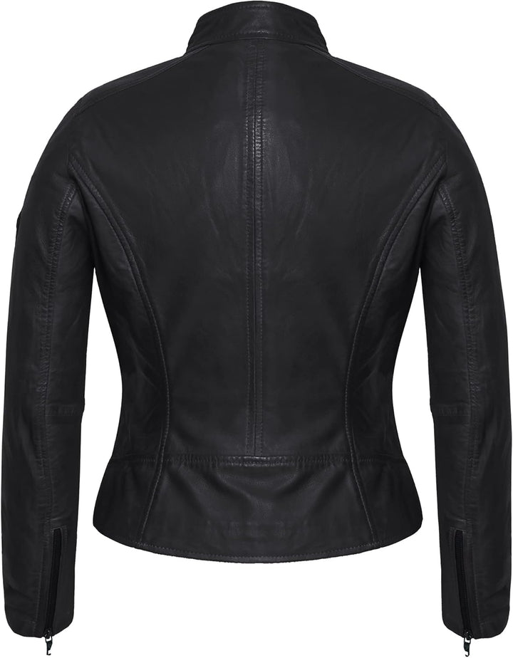 Bluepiel Damen Lederjacke KLARA Bikerjacke mit Stehkragen - Modernen Echtleder Jacke aus Lammnappa L