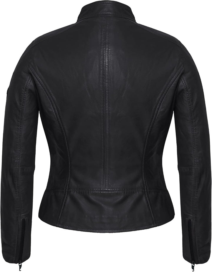 Damen Lederjacke KLARA Bikerjacke mit Stehkragen - Modernen Echtleder Jacke aus Lammnappa Leder Schw
