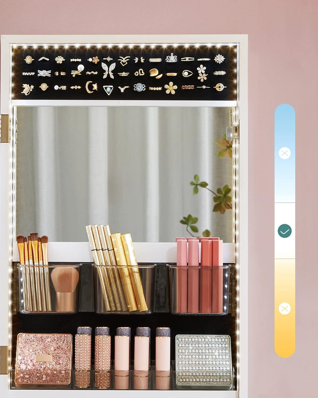 SONGMICS Schmuckschrank, Wandmontage, Organizer mit LED-Lichtern, Aufbewahrungsschrank, mit rahmenlo