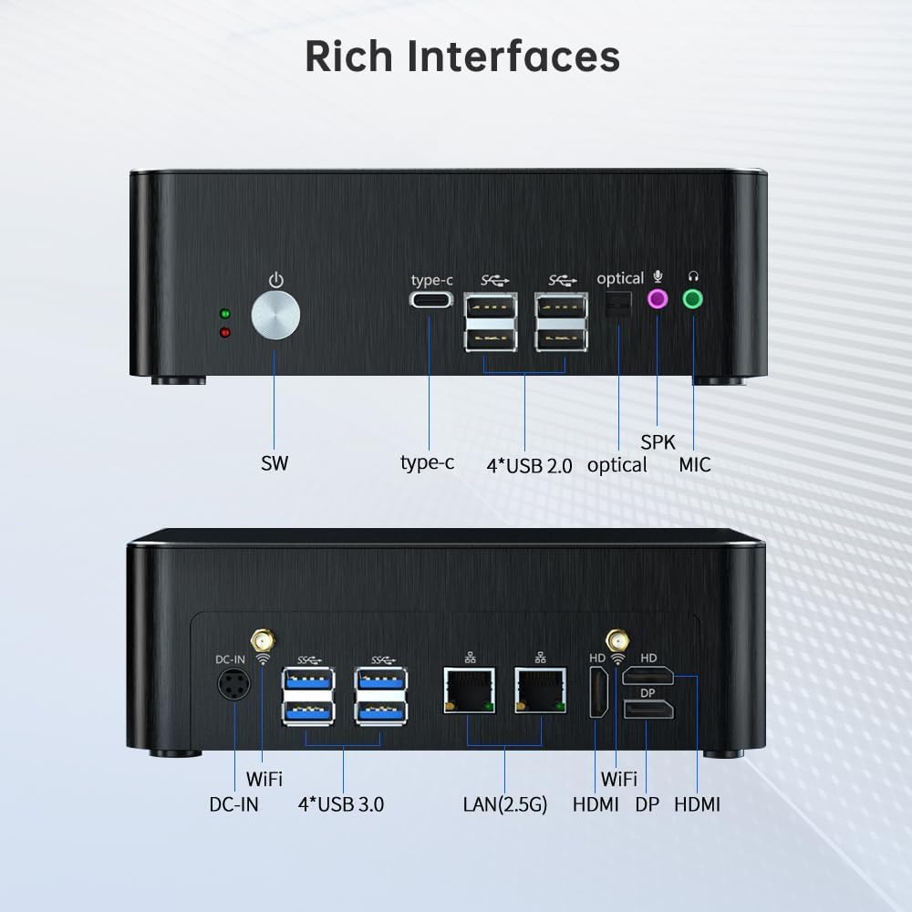 Thdeukoty Mini PC mit Core i9-9880H 2,3 bis zu 4,8GHz, 64G DDR4 1T NVME SSD, Windows 11 Pro Desktop