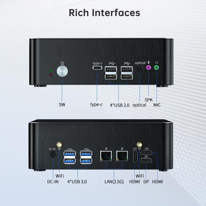 Thdeukoty Mini PC mit Core i9-9880H 2,3 bis zu 4,8GHz, 64G DDR4 1T NVME SSD, Windows 11 Pro Desktop