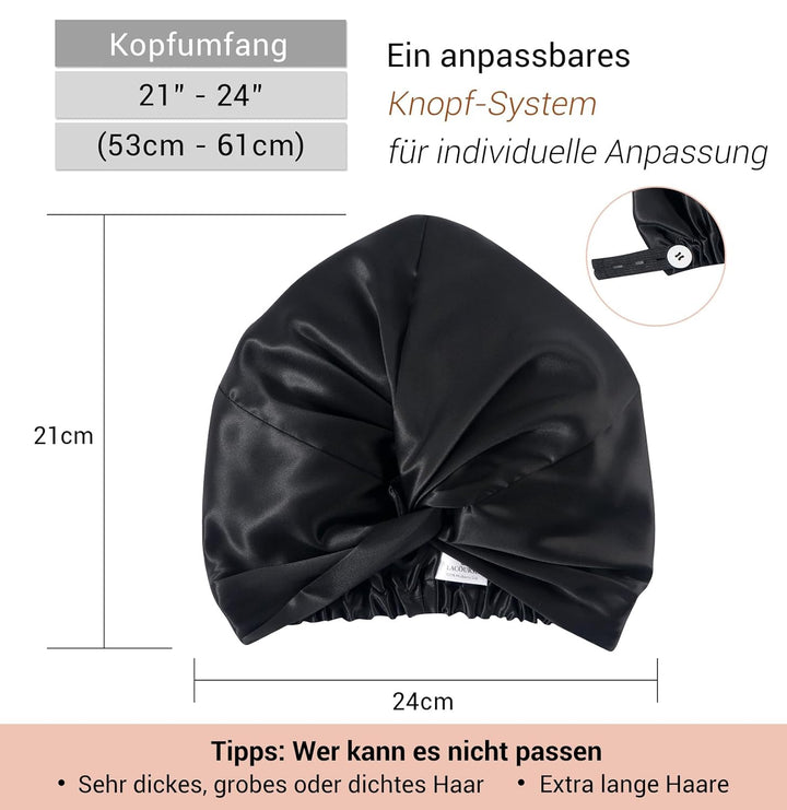 ‌LaCourse Rutschfeste Verstellbare Echte 22 Momme 100% Maulbeerseiden-Seidenhaube zum Schlafen, Dopp