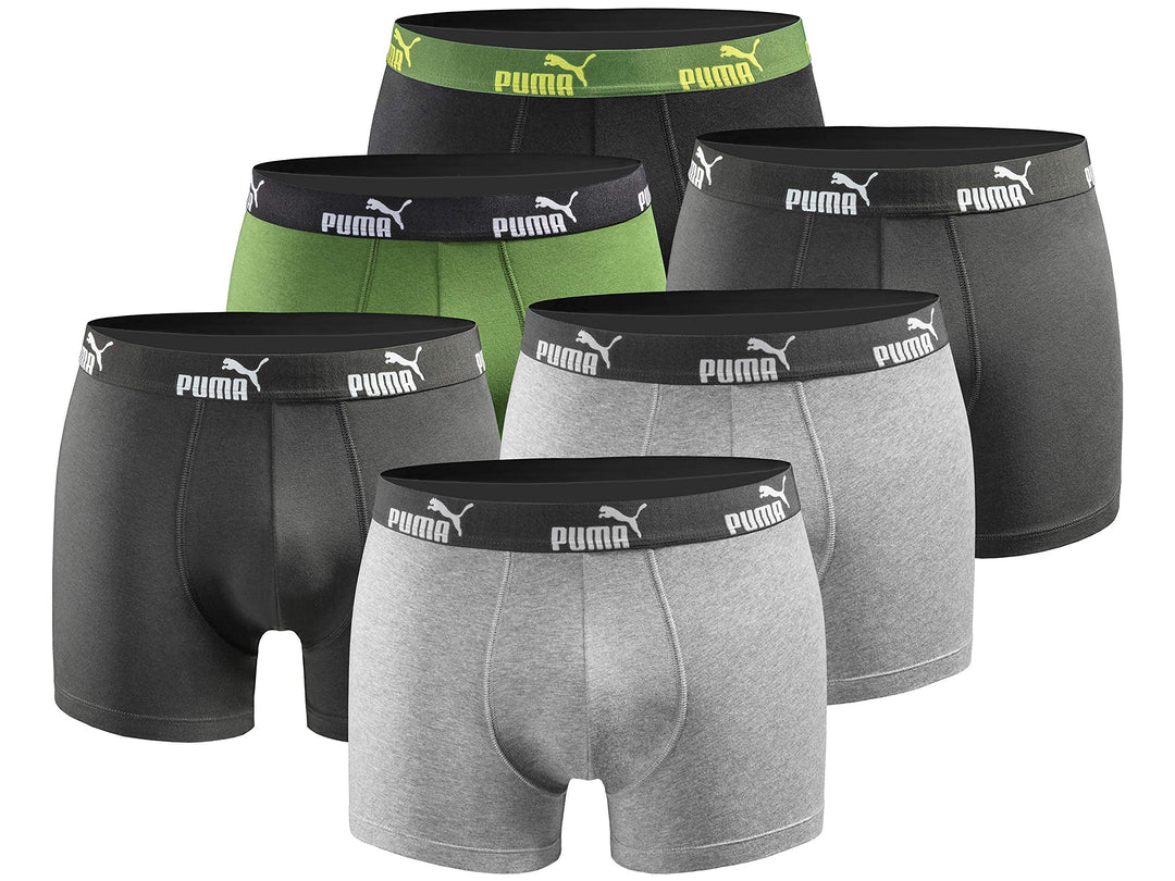 PUMA Boxershort 6er Pack Herren Basic Black Limited Edition Green-darkgrey-black-new S, Green-darkgr
