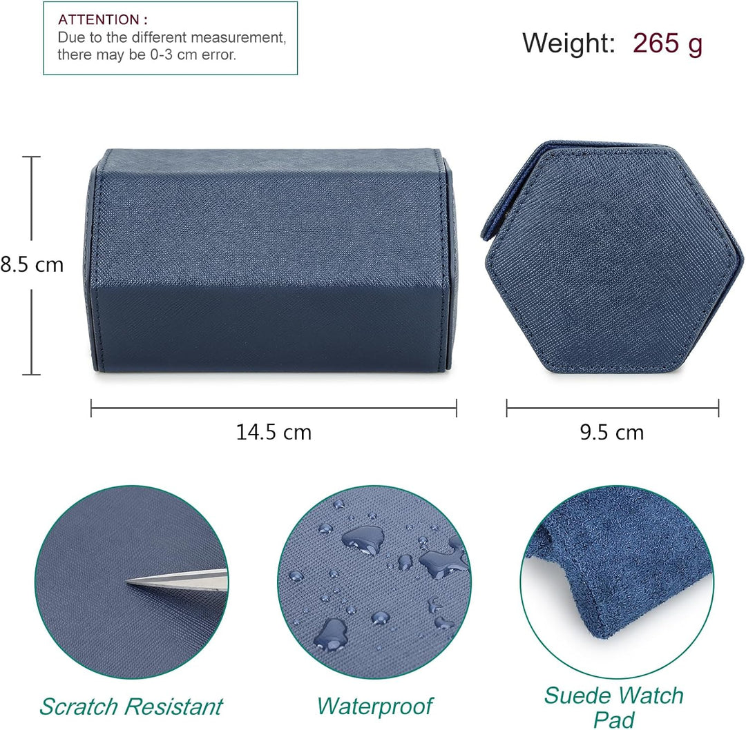 Hiram Hexagon Uhren-Reiseetui aus echtem Leder 2 Uhrenrollen-Etui Uhren Aufbewahrungsbox Schutz-Orga