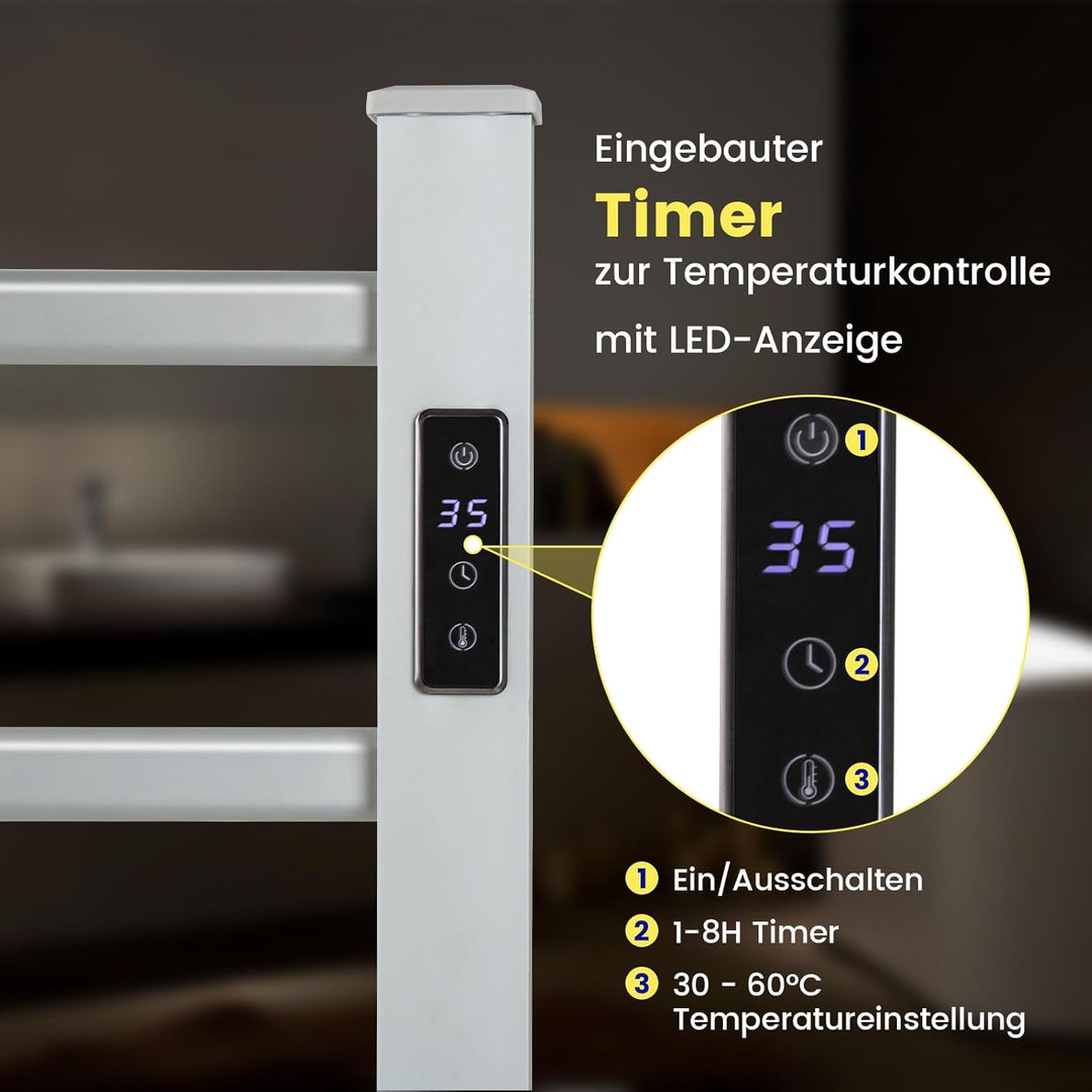 RELAX4LIFE Elektrischer Badheizkörper 910 x 540mm Handtuchwärmer mit LED-Anzeige Timer-Funktion Ther