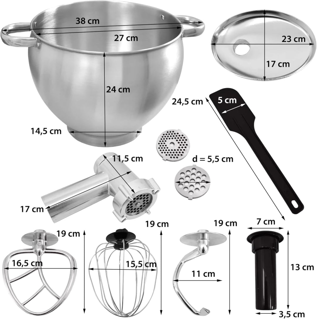 Syntrox Küchenmaschine Schwarz Edelstahl 12 Liter Küchengerät & Fleischwolf, Multi-Funktions-Küchenh