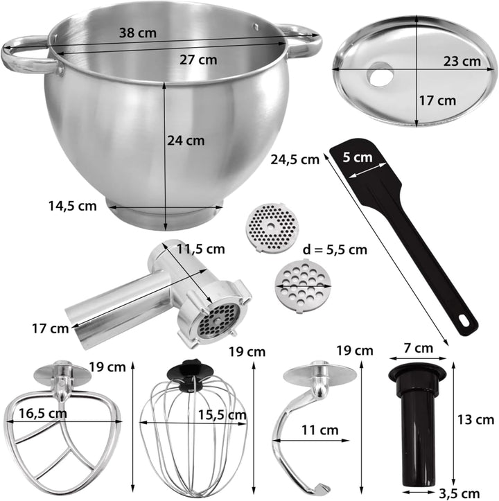 Syntrox Germany Küchenmaschine Snofru Edelstahl 12 Liter Küchengerät & Fleischwolf, Multi-Funktions-