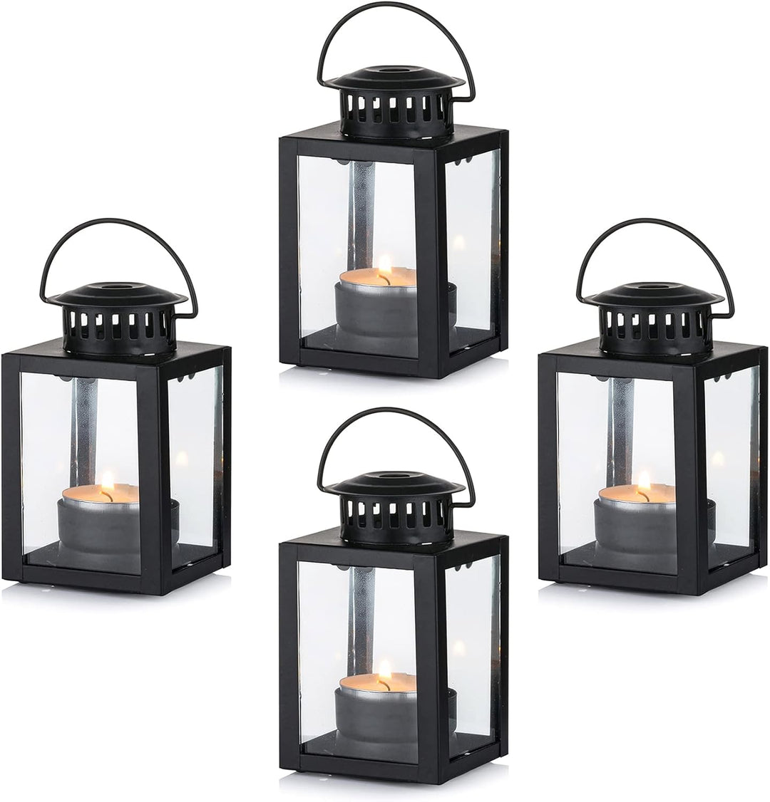 NUPTIO Laterne Klein für Teelichter Draussen: 4 Stück Mini Teelicht Laternen Kleine Outdoor Schwarz