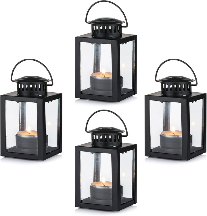 NUPTIO Laterne Klein für Teelichter Draussen: 4 Stück Mini Teelicht Laternen Kleine Outdoor Schwarz