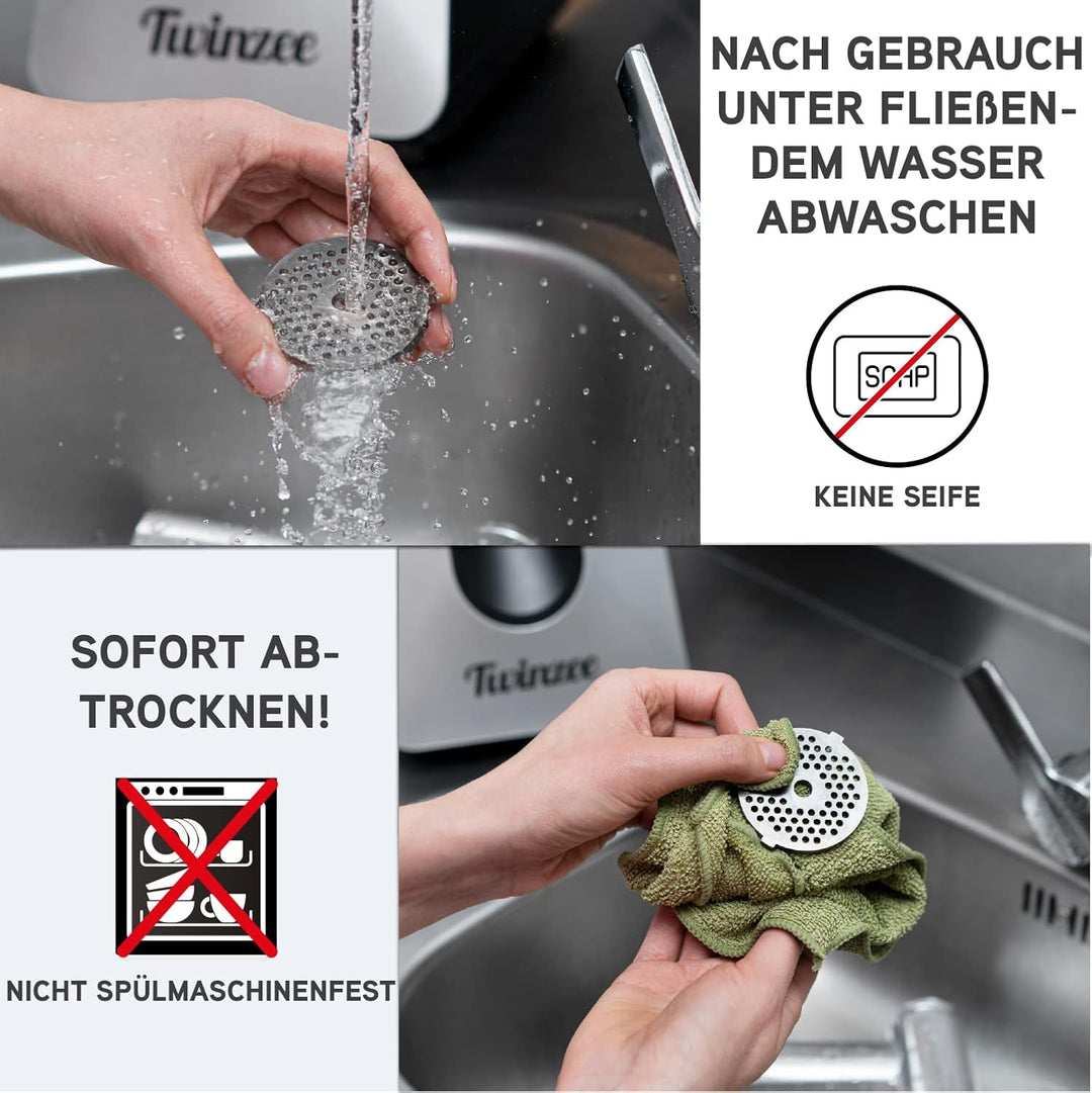 Twinzee - Elektrischer Fleischwolf mit Wurstfüller, Schwarz - Für Fleisch und Wurst - Küchenmaschine