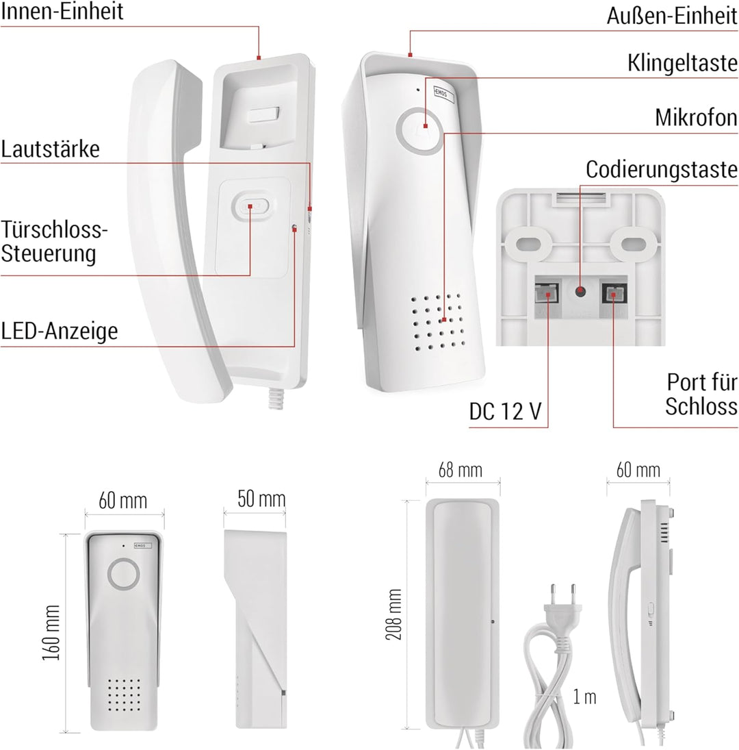 EMOS - Audio-Türsprechanlage Set, Wireless - drahtlose Verbindung, Elegantes Design - Audio-Kit/Gege
