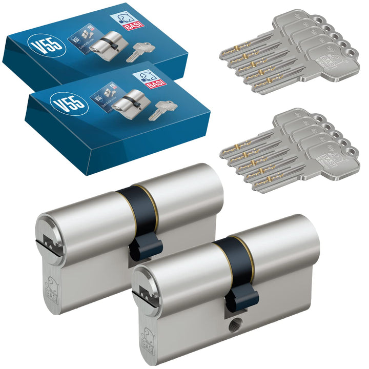 BASI | 2er SET V55 Profil-Doppelzylinder N+G 50/50 mm | Gleichschliessend | Zylinderschloss mit 5 We