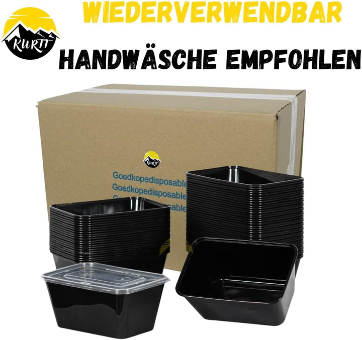 KURTT 100 Stück, Mealprep-Behälter, Mahlzeitsbehälter, Mikrowellenschalen mit Deckeln, Frischhaltebe