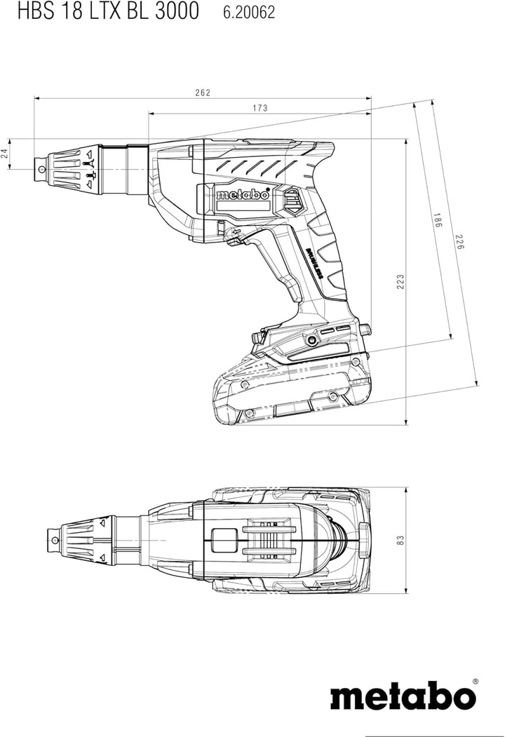 metabo Akku-Holzbauschrauber HBS 18 LTX BL 3000-18 V, 3000 U/min, 10 Nm Drehmoment - Brushless Motor