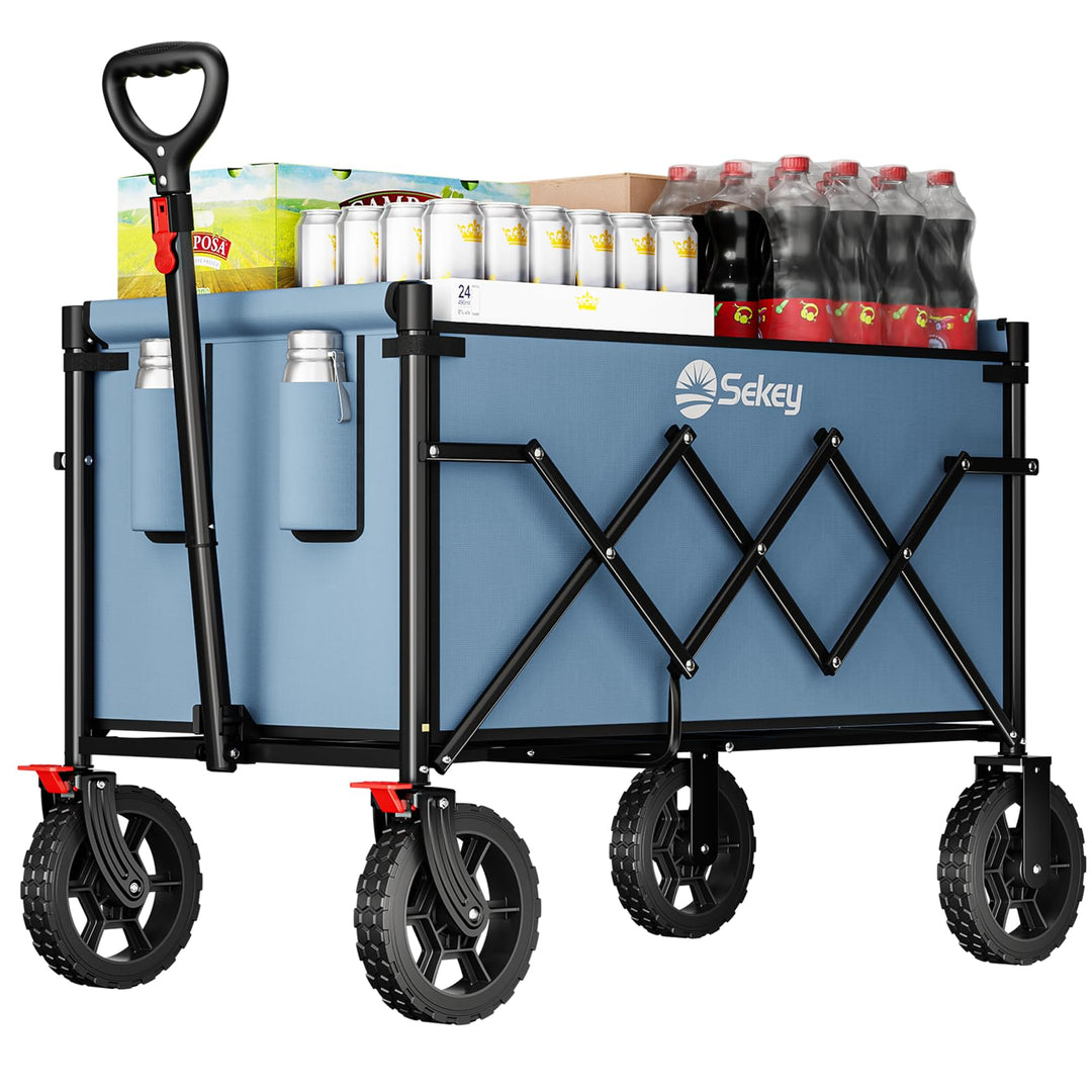 Sekey Bollerwagen Faltbar 120L 100KG Belastbar, Transportwagen klappbar Geländetauglich mit Bremse,