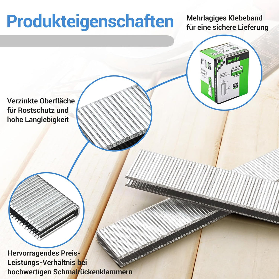 meite 9032 Typ 90 Schmalkrone Klammern für Tacker 18 Gauge 32mm Länge Verzinkte Klammern für Möbel H