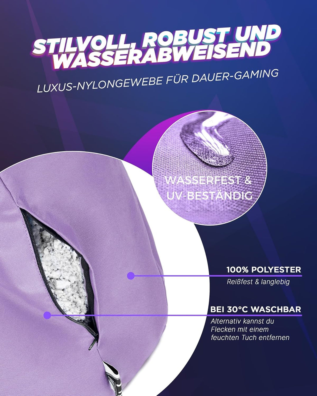 PATCH HOME Gamer Kissen & Lounge Sitzsack – befüllbar mit Reissverschluss, gefüllt mit Styropor, gee