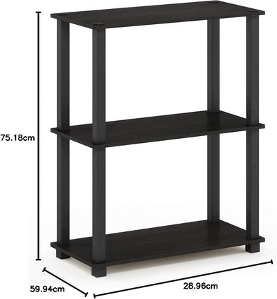 Furinno 3-Ebenen kompaktes Mehrzweckregal mit quadratischem Rohr, holz, Espresso/Schwarz, 28.96 x 59