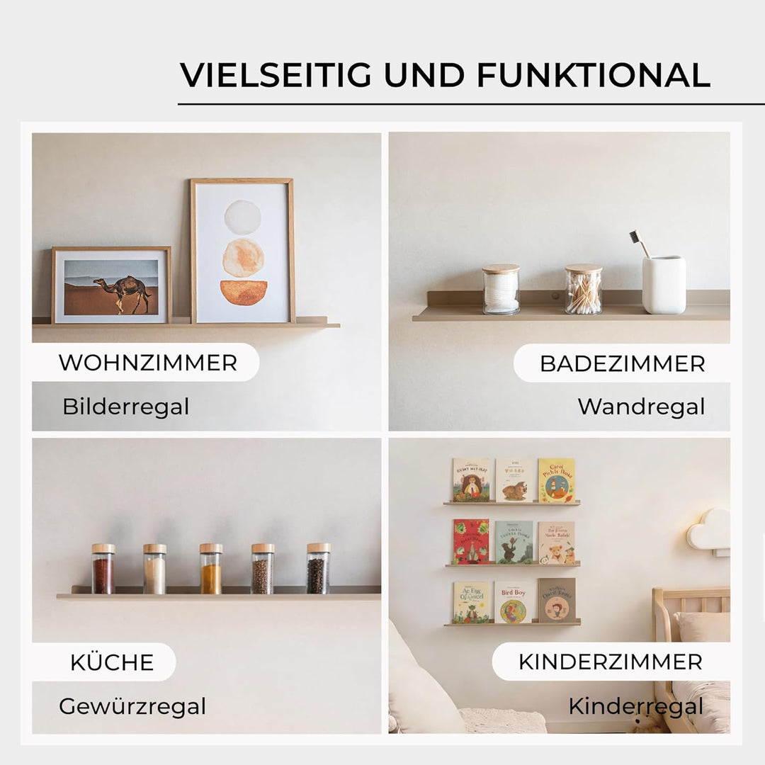 MILUKA Bilderleiste Metall Sandbeige 110 cm 2er Set – Schmales, langes Wandregal 110 x 10 cm – Bilde