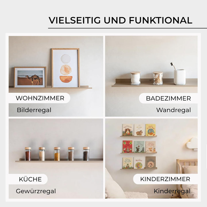 MILUKA Bilderleiste Metall Sandbeige 110 cm 2er Set – Schmales, langes Wandregal 110 x 10 cm – Bilde