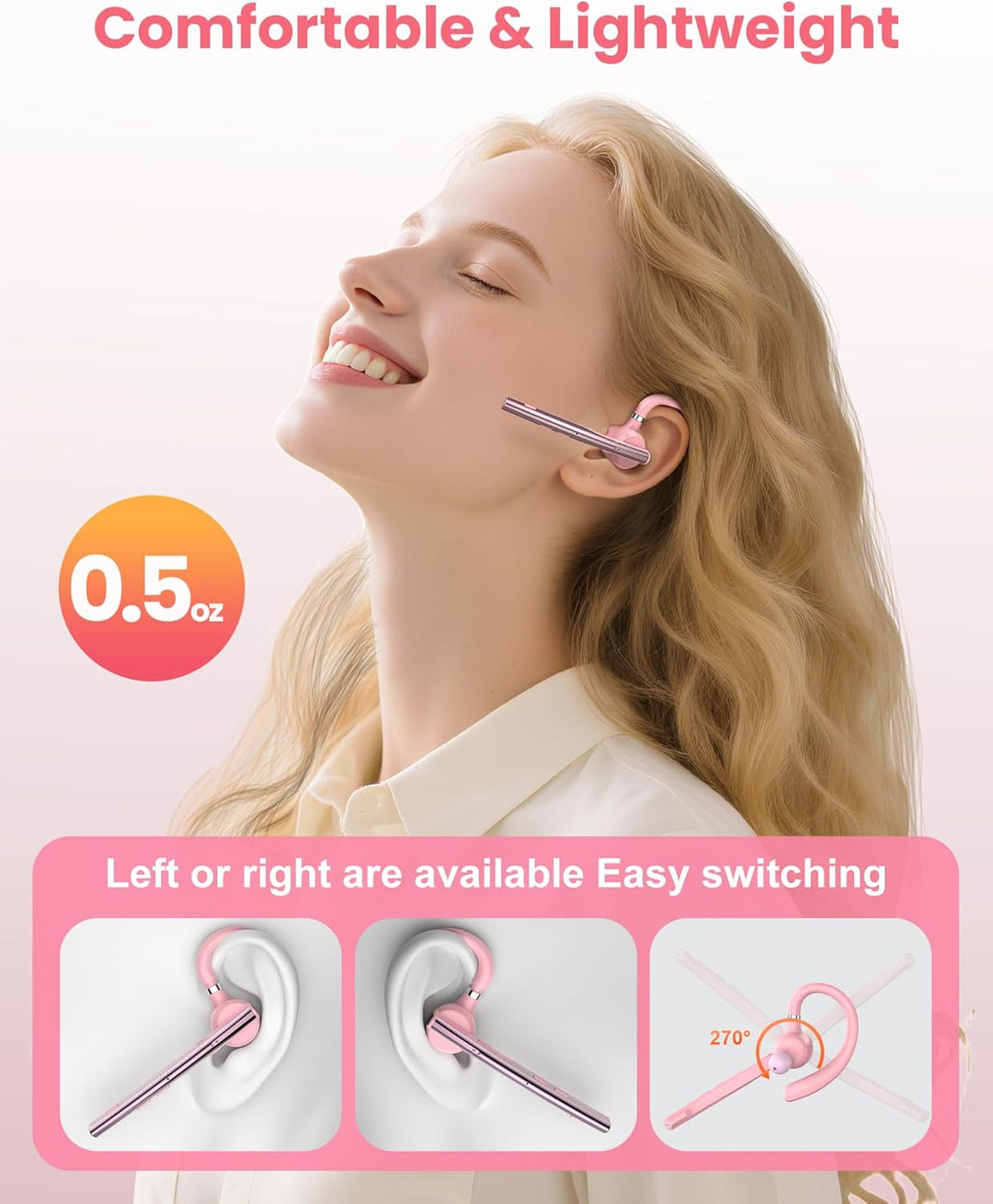 New Bee Bluetooth Headset mit 72h Spielzeit Bluetooth V5.1 Freisprech Headset Handy mit LED Ladecase