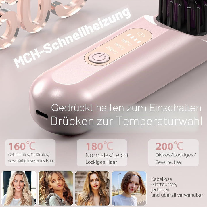 Anluomania Haarglätter Bürste, Kabellose Glättbürste, Glättungskamm 5000mAh, Tragbare Glättungsbürst