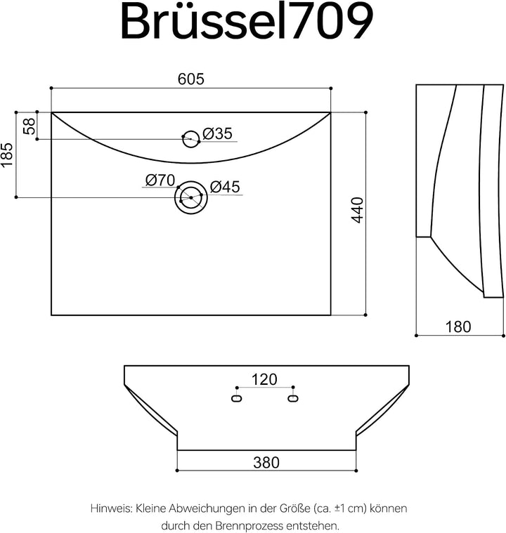 Mai &amp; Mai Aufsatzwaschbecken Brüssel709 mit Nano-Beschichtung Lotus-Effekt in weiss aus Keramik 1 Ar