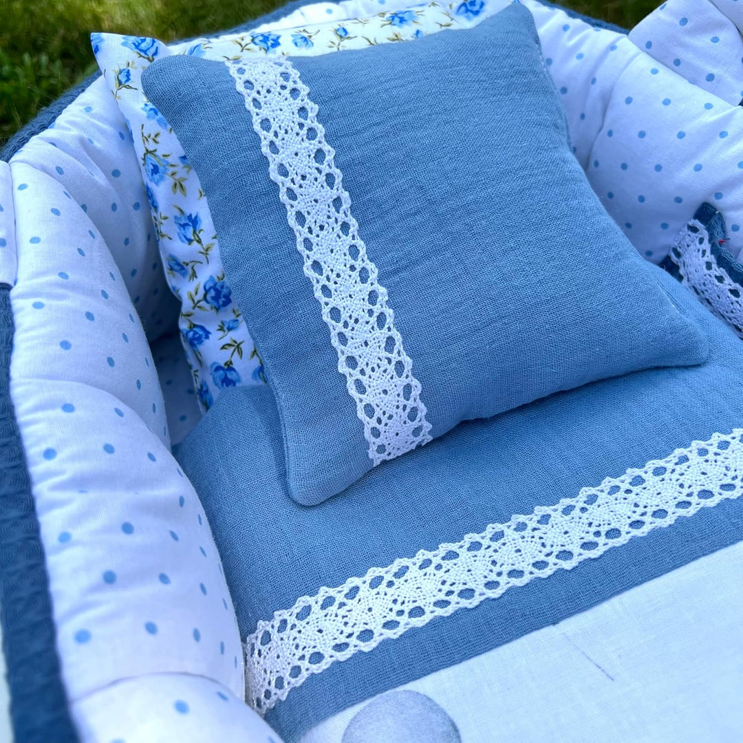 Puppentragetasche für Puppen 35-40 cm, Blau, Baumwolle, Tieren, Waschbar (35-40, Blau Nr. 17) 35-40