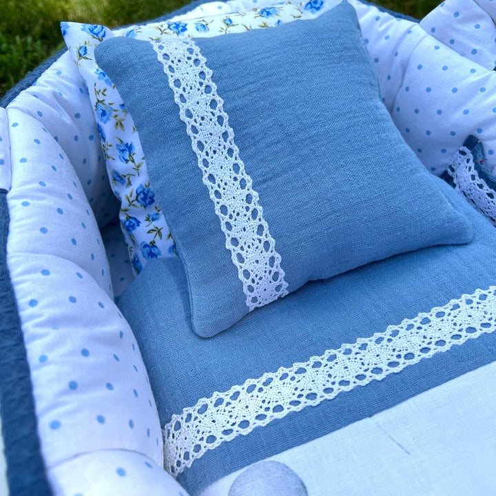 Puppentragetasche für Puppen 35-40 cm, Blau, Baumwolle, Tieren, Waschbar (35-40, Blau Nr. 17) 35-40