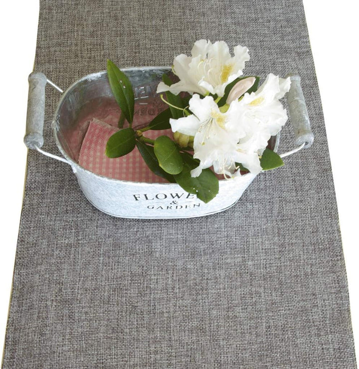 DEKO AS Shabby Chic Leinenoptik Tischläufer, Polyester geruchsneutral, Dunkelgrau, 20 cm x 25 m, 5 2